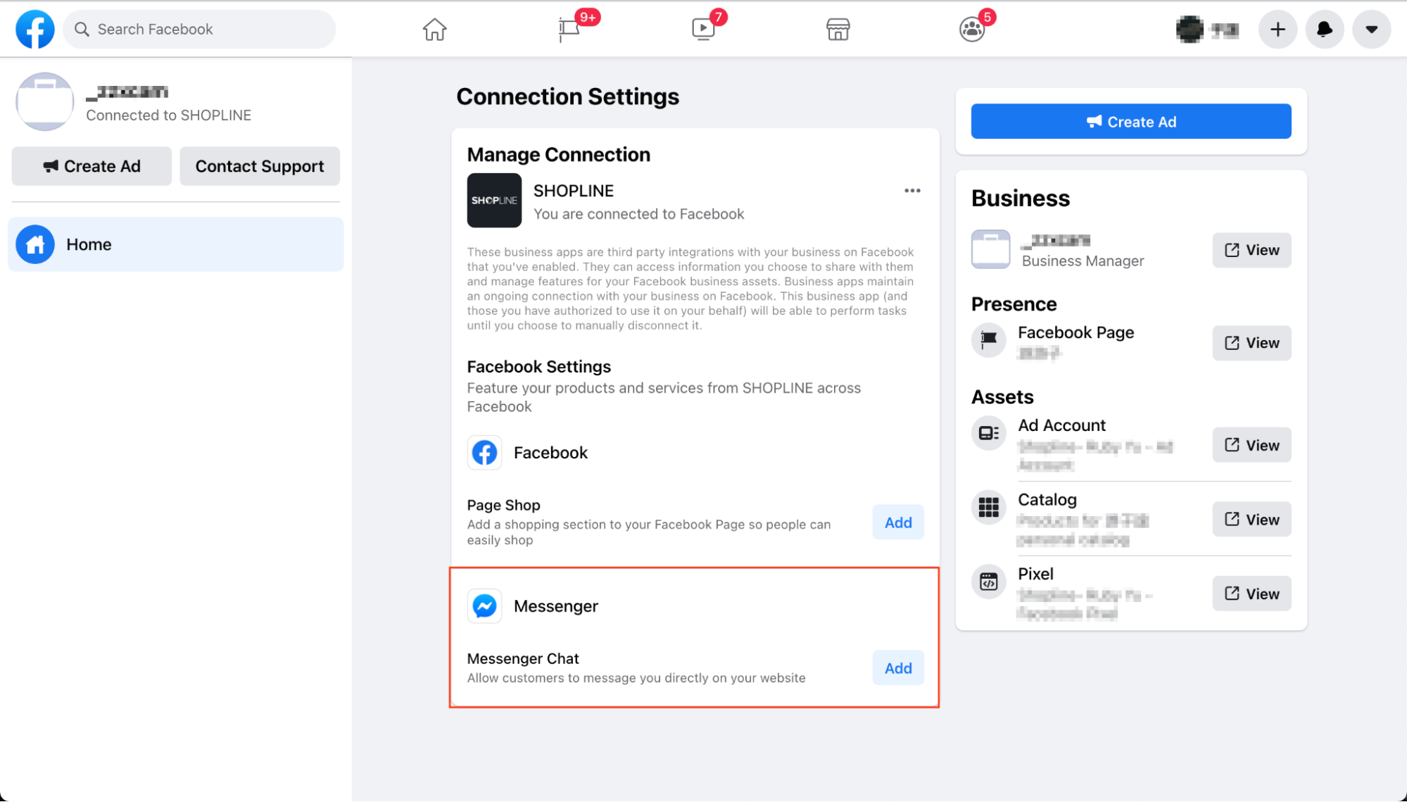 Figure 4. Find Messenger and click “Add” in the Connection Settings. 